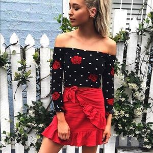 NWOT red ruffle wrap skirt